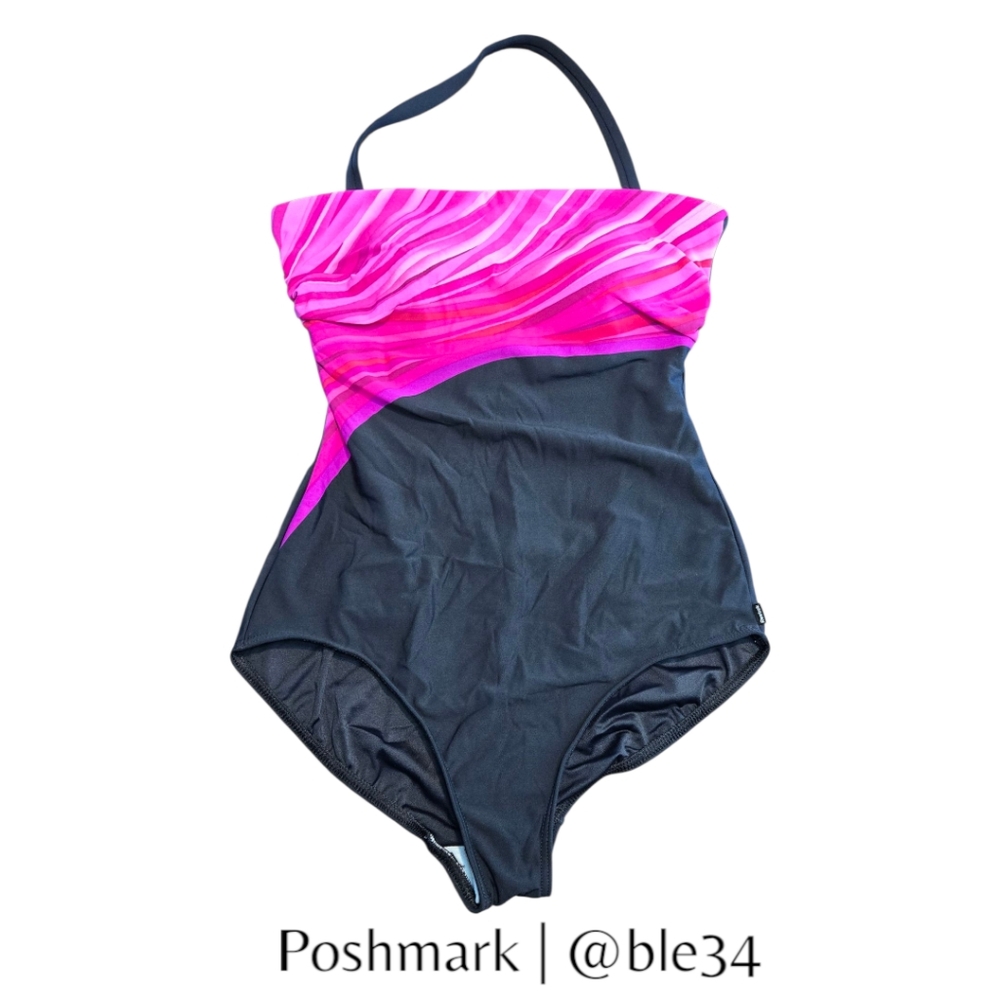 New Without Tags Reebok Strapless Pink & Black One Piece Swimsuit SZ 12